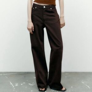 NWOT Zara dark brown high rise wide leg jean